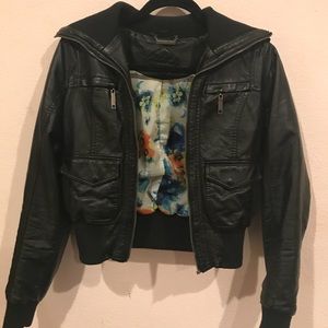 Black Faux Leather Bomber Jacket